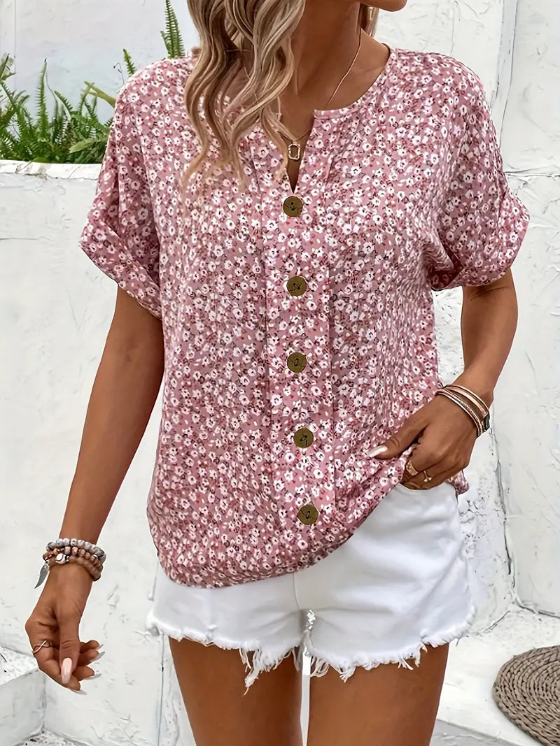 Charis - Blomstret bluse med knapper
