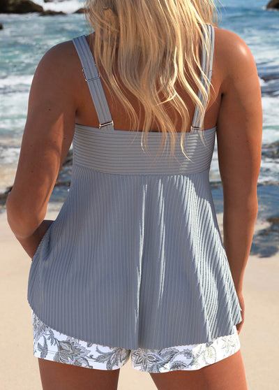 Trendy Patchwork Tribalprint Grå Tankini I Sidste dag 80% rabat!