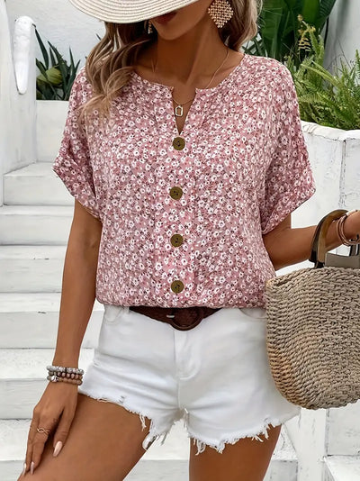 Charis - Blomstret bluse med knapper