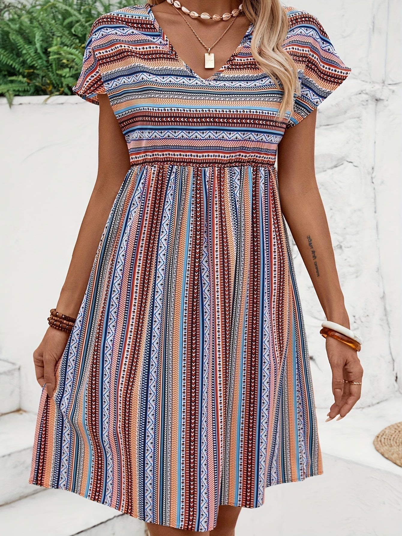 Agnes - Stribet Boho Stil Kjole