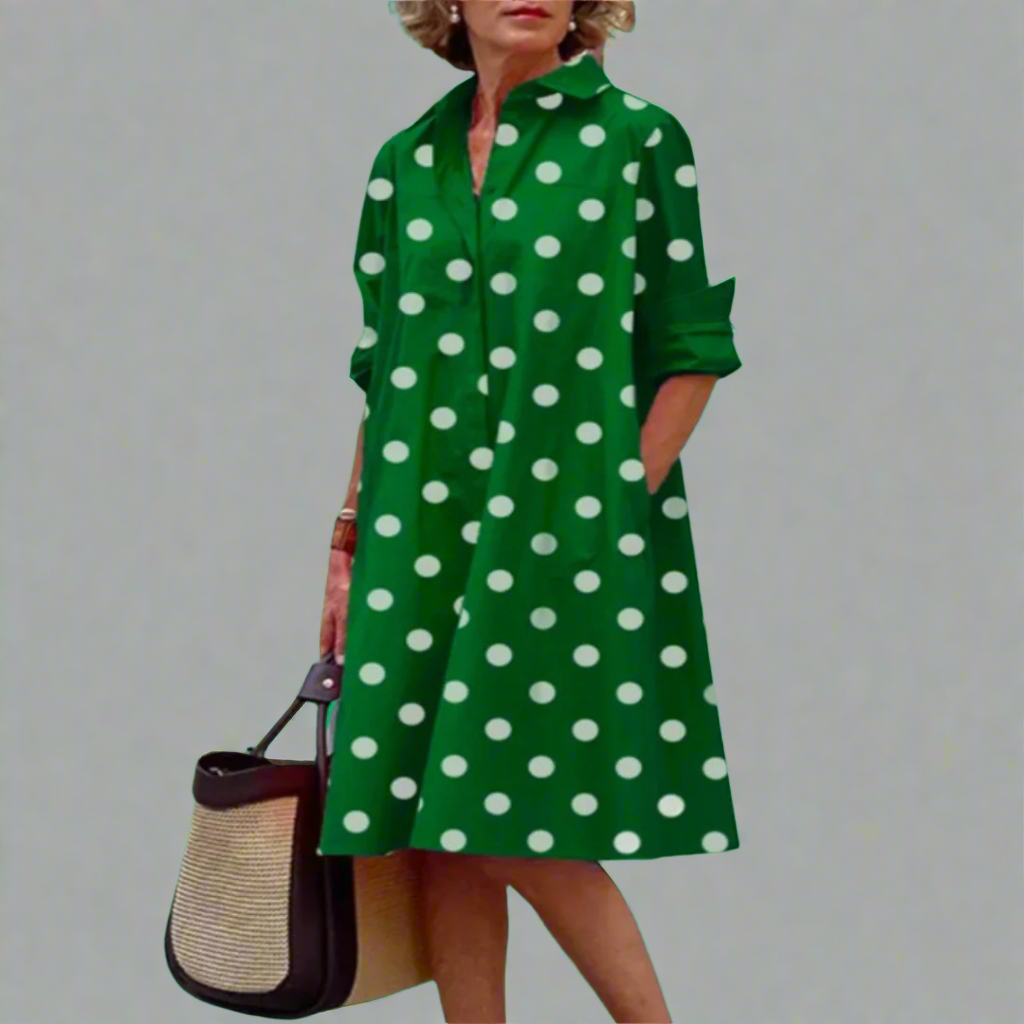 Janin | Håndlavet Premium-Midikjole med Polka-Dots