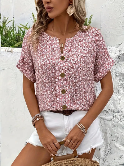 Charis - Blomstret bluse med knapper
