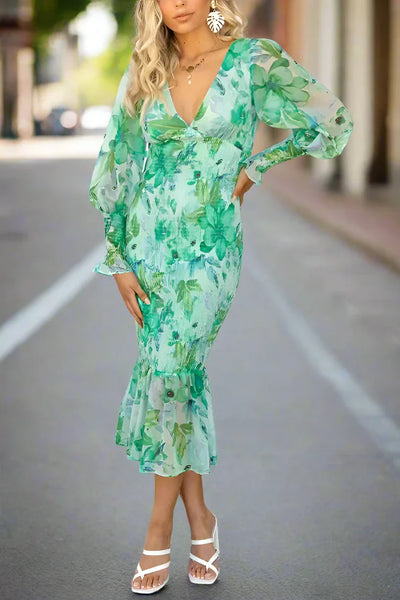 Camellia - Blomster Ruffle Midi Kjole