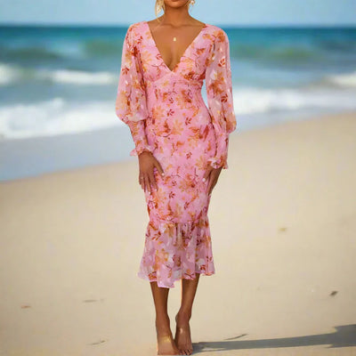 Camellia - Blomster Ruffle Midi Kjole