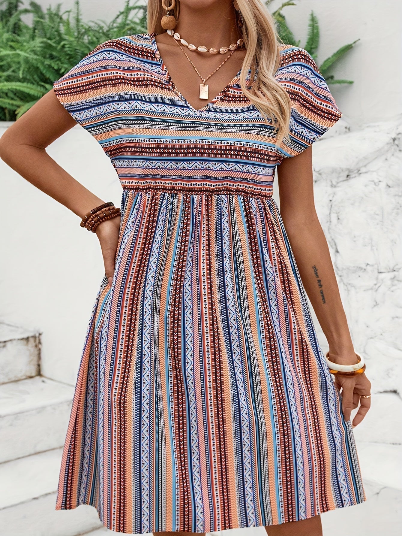 Agnes - Stribet Boho Stil Kjole