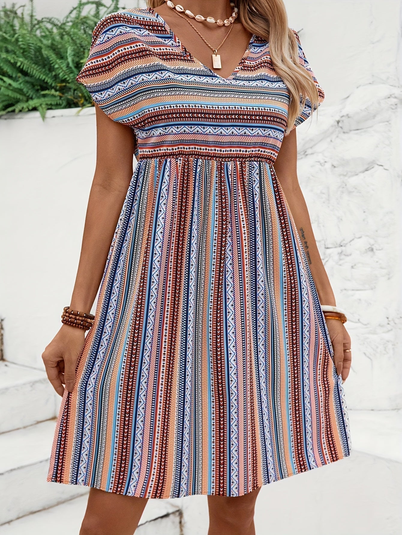Agnes - Stribet Boho Stil Kjole