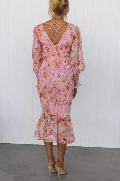 Camellia - Blomster Ruffle Midi Kjole