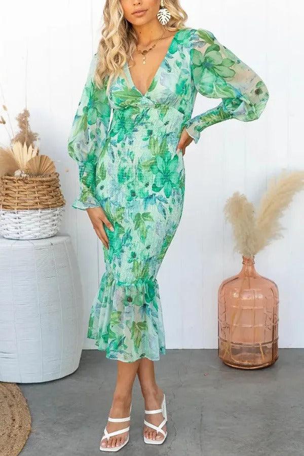 Camellia - Blomster Ruffle Midi Kjole