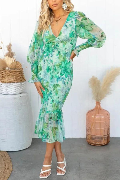 Camellia - Blomster Ruffle Midi Kjole