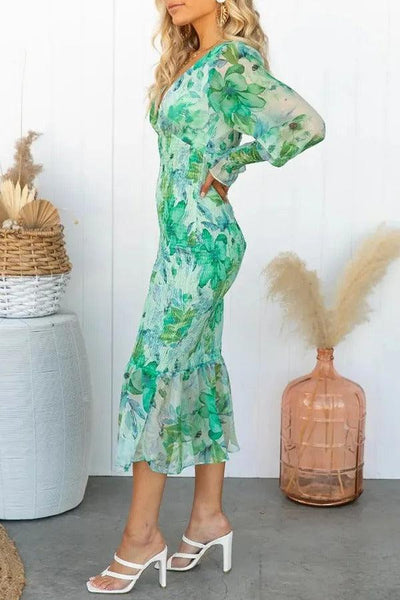 Camellia - Blomster Ruffle Midi Kjole