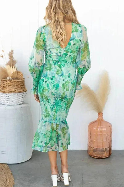 Camellia - Blomster Ruffle Midi Kjole