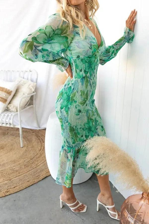 Camellia - Blomster Ruffle Midi Kjole