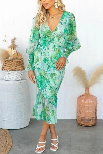 Camellia - Blomster Ruffle Midi Kjole