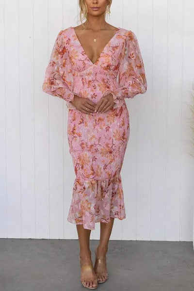 Camellia - Blomster Ruffle Midi Kjole