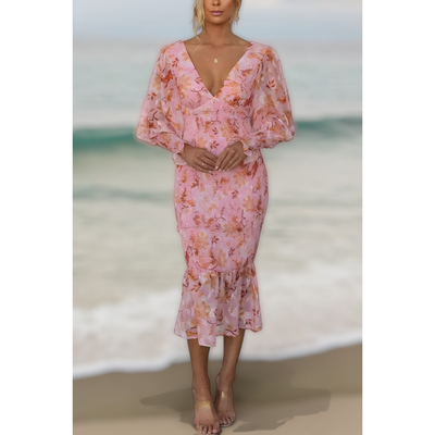 Camellia - Blomster Ruffle Midi Kjole