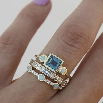 Yasmine | Vintage Blå Krystal Ring Sæt