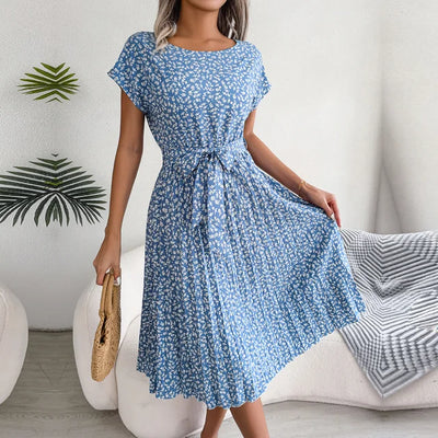 Anabelle - Blomstret Plisseret Midi Kjole