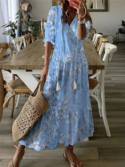 Dianna - Boho Mave Dækkende Kjole
