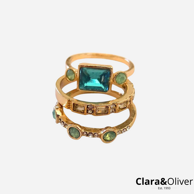 Yasmine | Vintage Blå Krystal Ring Sæt